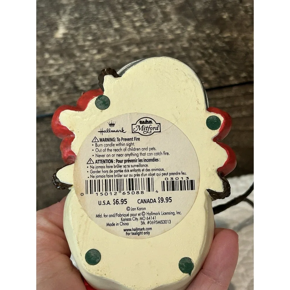 Hallmark Jan Karon Snowman‎ Tealight Candle Holder Apples Pail Retired